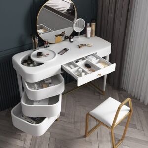 Luxury Modern White Vanity Dressing Table Set with Rotatable Drawers