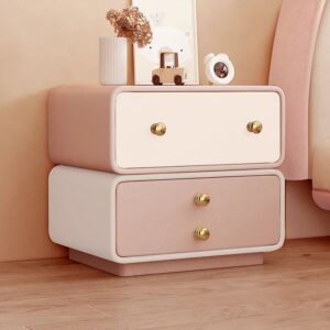 Luxury Pastel Pink & Cream Nightstand with 2 Drawers